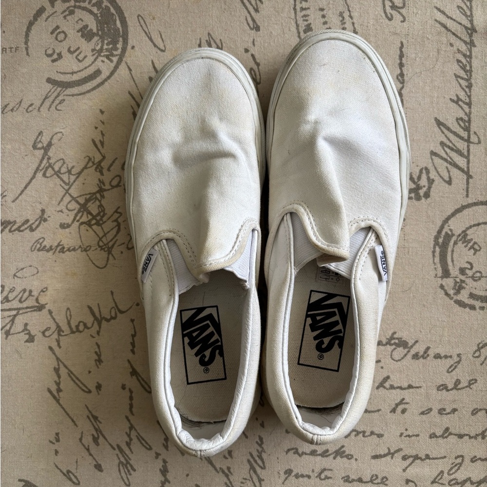 Vans Classic White Canvas Slip-Ons